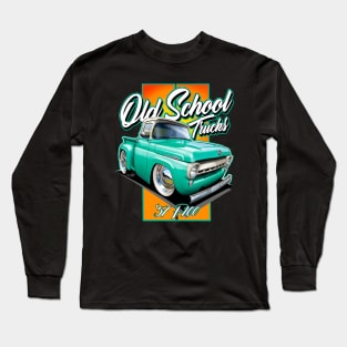 Old School Trucks ‘57 Ford F100 Cartoon (Turquoise) Long Sleeve T-Shirt